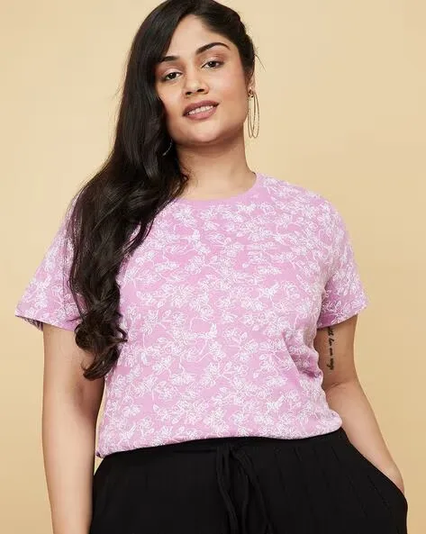 473Wx593H-464239332-purple-MODEL.webp Printed Plus Size Round-Neck T-Shirt - Image 1